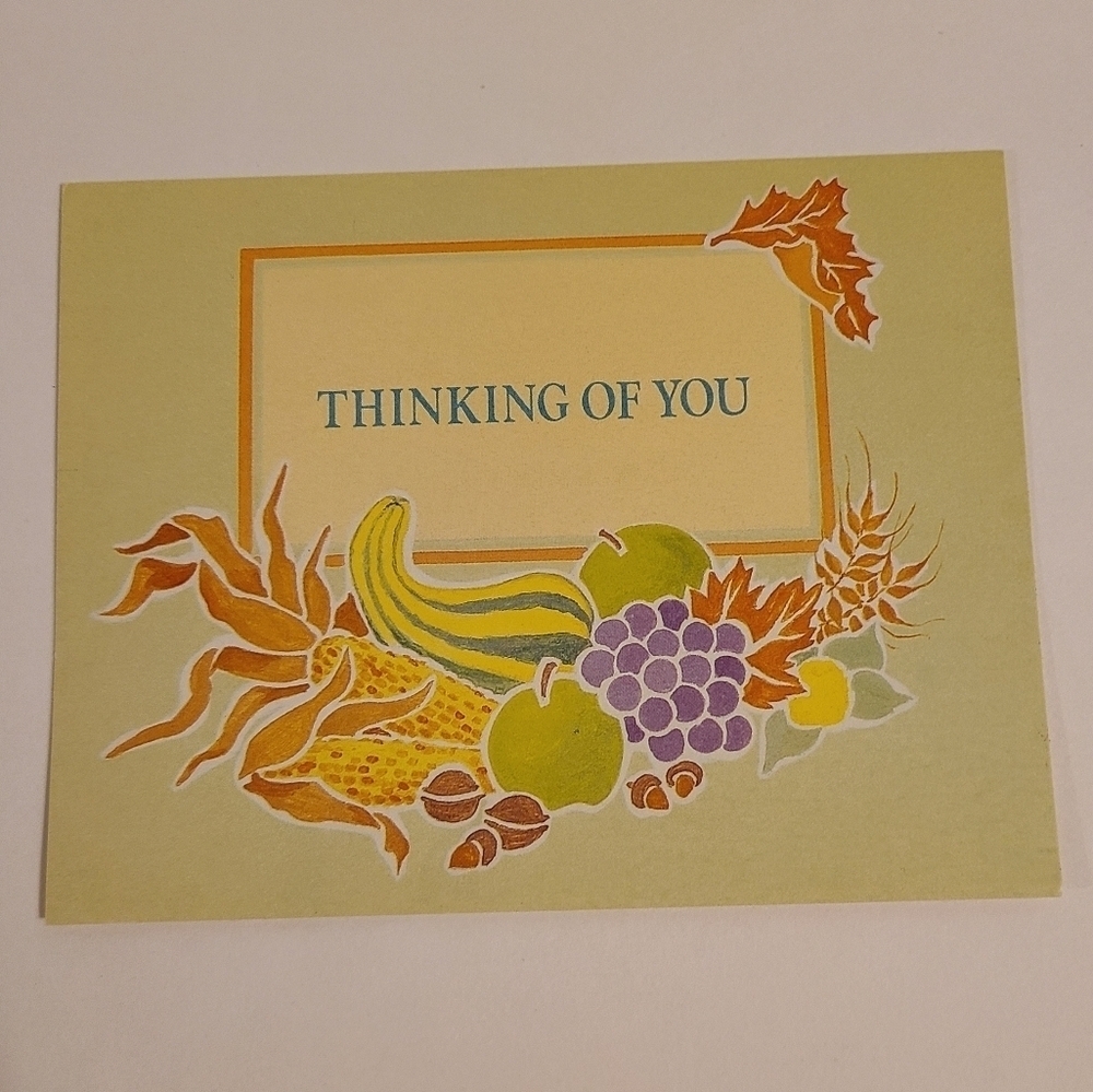 Vintage Pastel Green Harvest Theme Thinking of You Card - New with Envelope